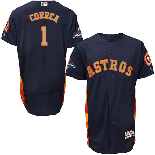 Astros #1 Carlos Correa Navy Blue FlexBase Authentic 2018 Gold Program Cool Base Stitched MLB Jersey - Click Image to Close